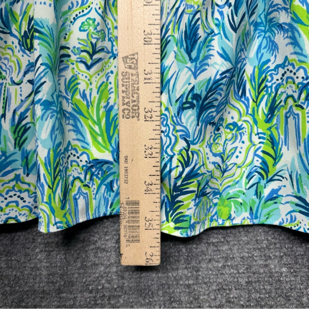 Lilly Pulitzer Dress Womens XS Green Floral Print Boho Shift Long Sleeve Ruffle - Picture 8 of 9